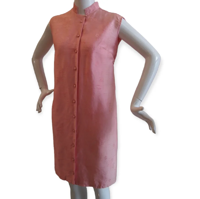 Fresh Pink Vintage 60s Silk Textured Cheongsam Dress