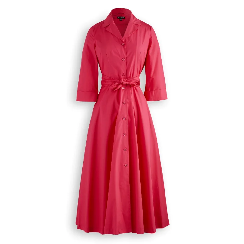 J.Peterman Women's Classic Fit Three Quarter Sleeve Button Front Vintage 1947 Style Belted Dress