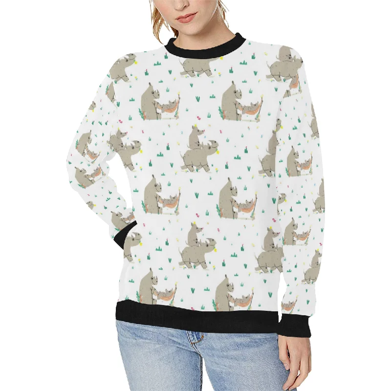 Cute Rhino pattern background Women's Crew Neck Sweatshirt