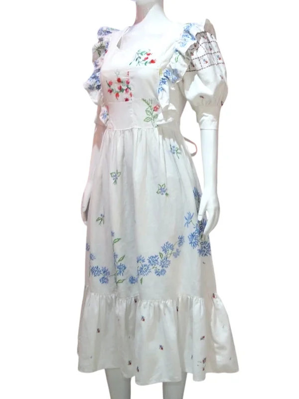 Embroidered Whites - Reconstructed maxi dress vintage fabric