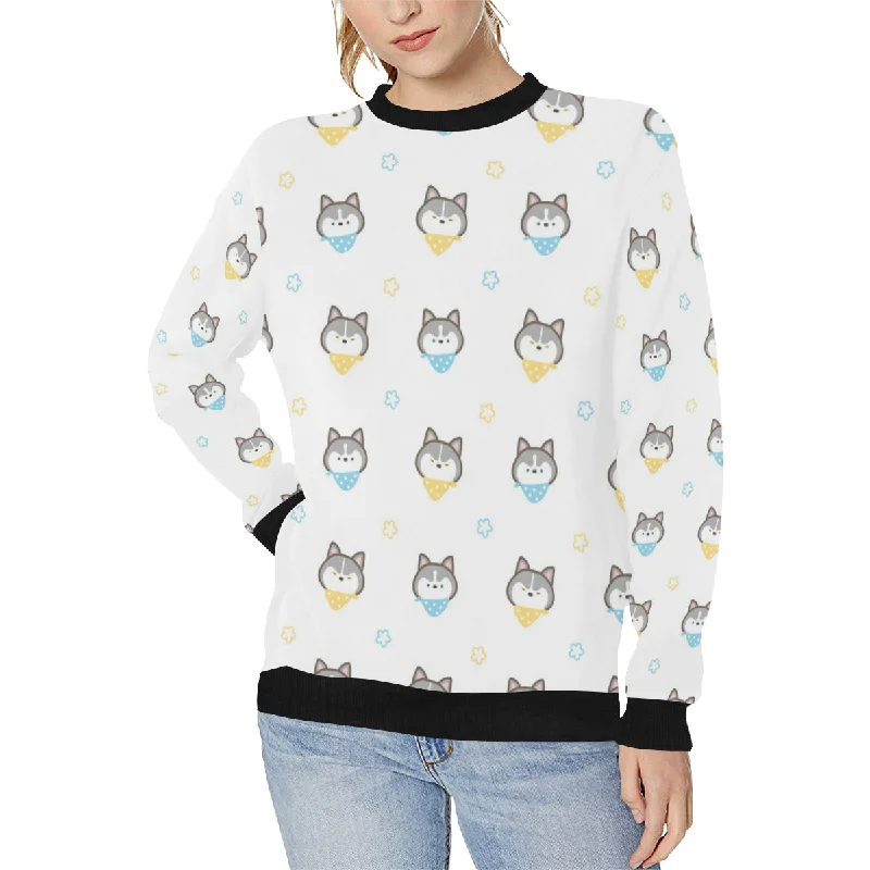 Cute Siberian Husky pattern Women's Crew Neck Sweatshirt