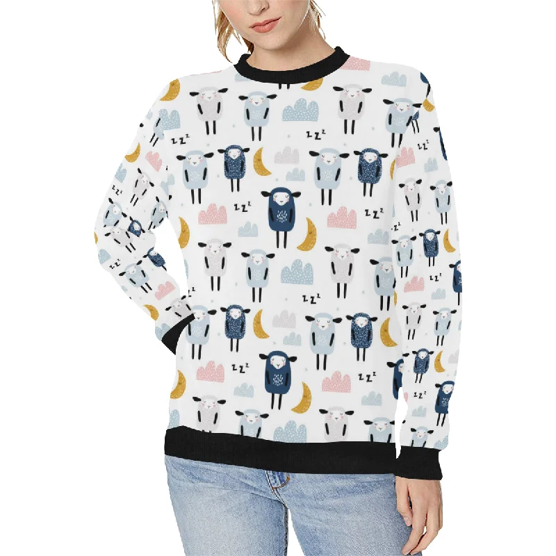 Cute sleeping sheep moon cloud pattern Women's Crew Neck Sweatshirt