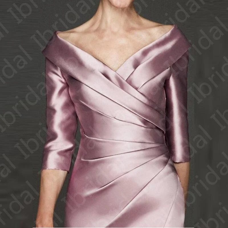 Modern Lilac Satin Mother of Groom/Bride Sheath Dress