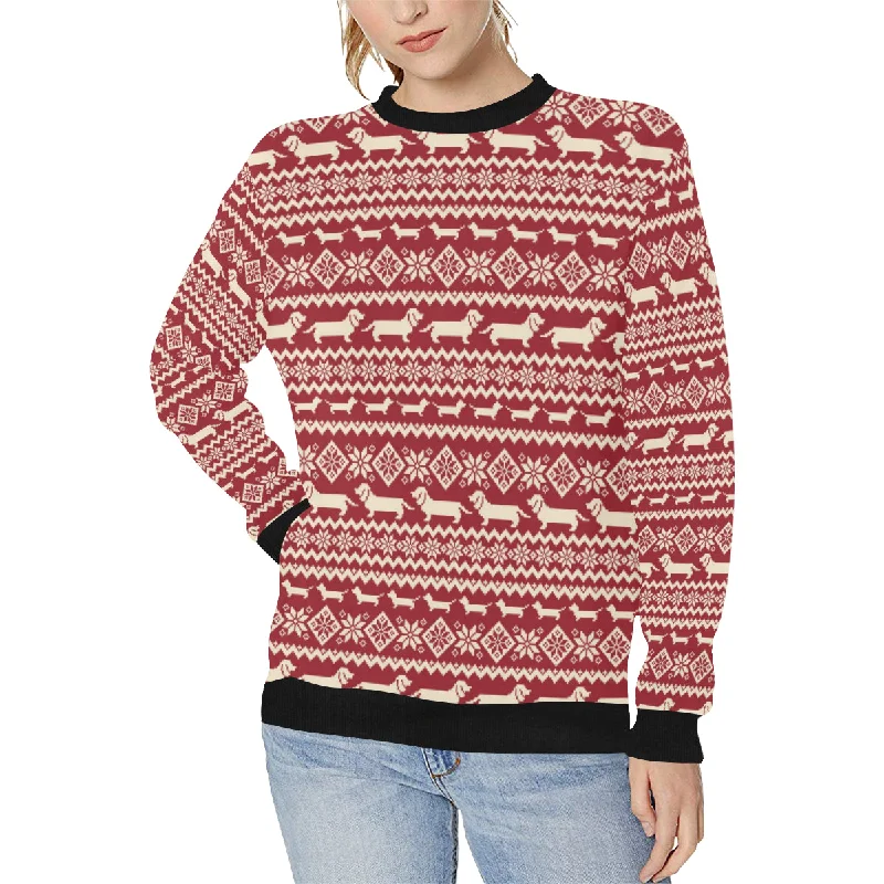 Dachshund Nordic pattern Women's Crew Neck Sweatshirt