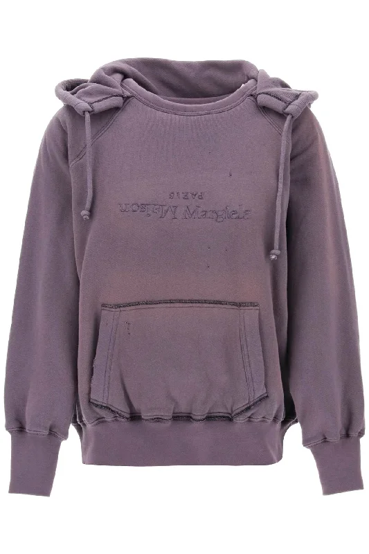 Hoodie With Reverse Logo And Hood  - Purple