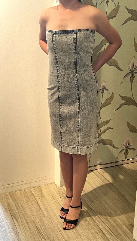 Edgy Vintage Grey Denim Bustier Dress