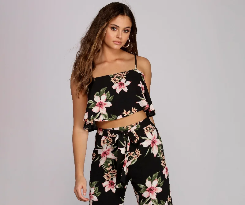 Total Tropics Ruffle Crop Top