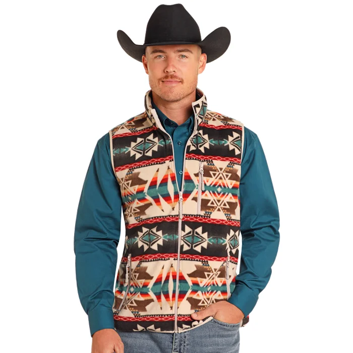 Powder River Outfitters Men's Aztec Printed Natural Fleece Vest DM98C04078