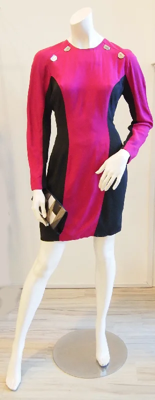 Black Curve Colour Block Magenta Dress