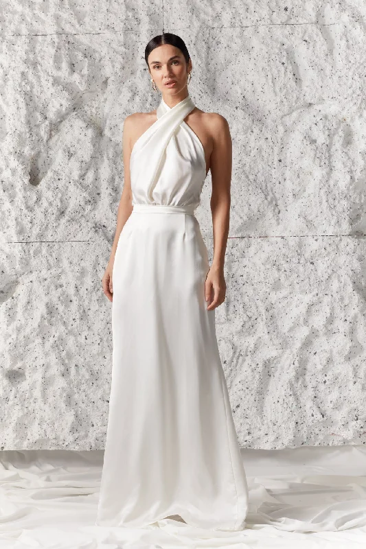 ALIUR soft satin maxi wedding dress