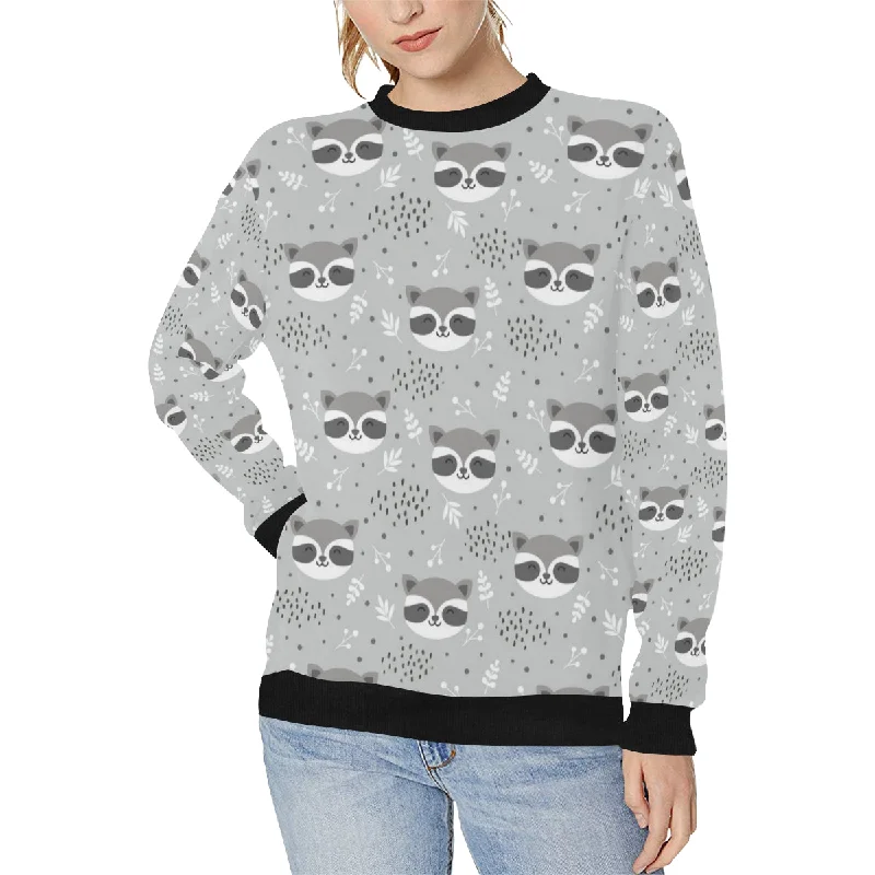 Cute raccoons leaves dot Women's Crew Neck Sweatshirt