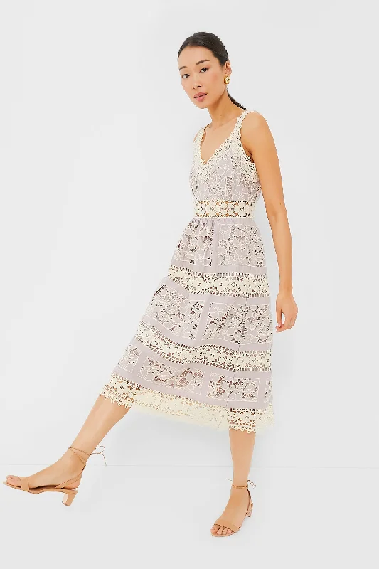 Lilac Joah Embroidery Sleeveless Midi Dress