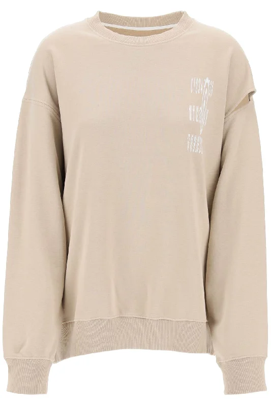 Crewneck Sweatshirt With Side Cut  - Beige