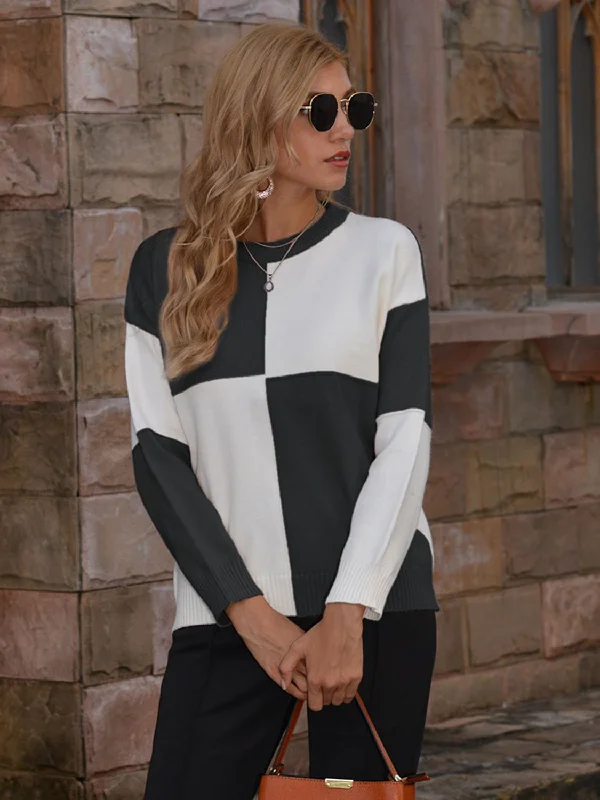 Contrast Round Neck Drop Shoulder Sweater