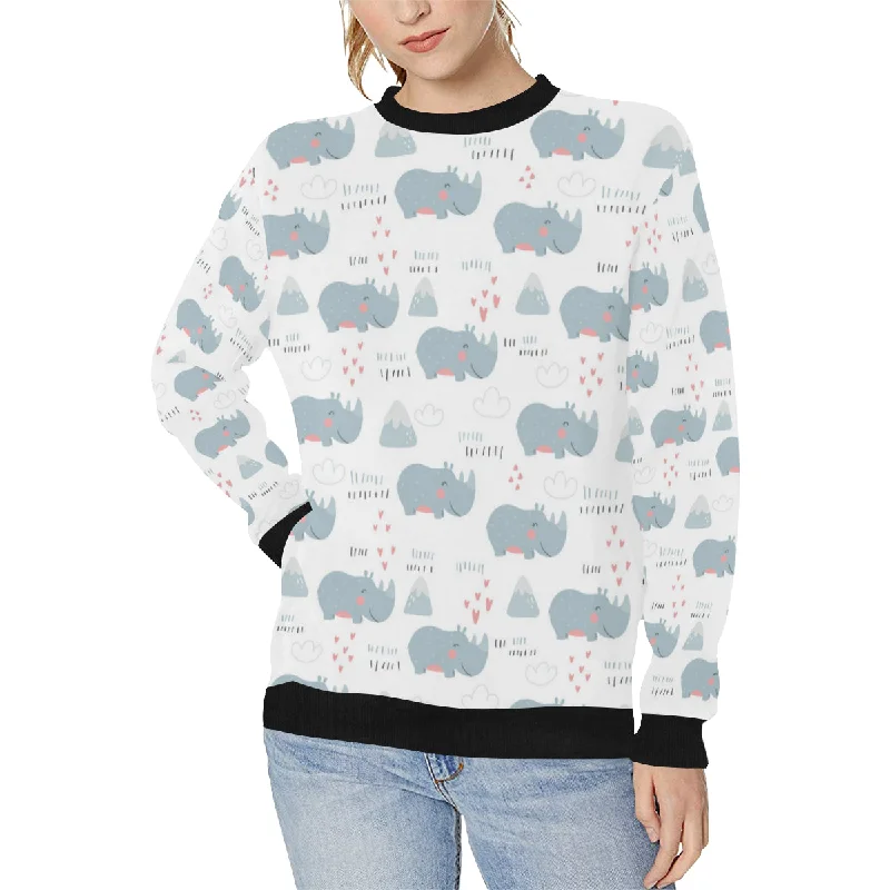 cute rhino heart pattern Women's Crew Neck Sweatshirt