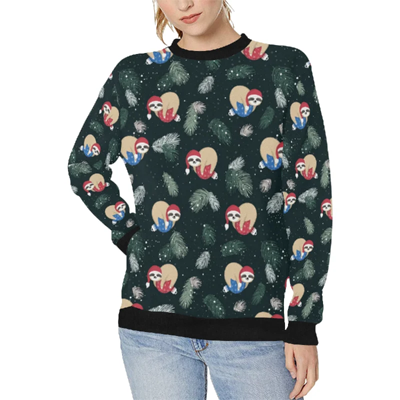 Cute sloths sleeping christmas ball santa hat patt Women's Crew Neck Sweatshirt