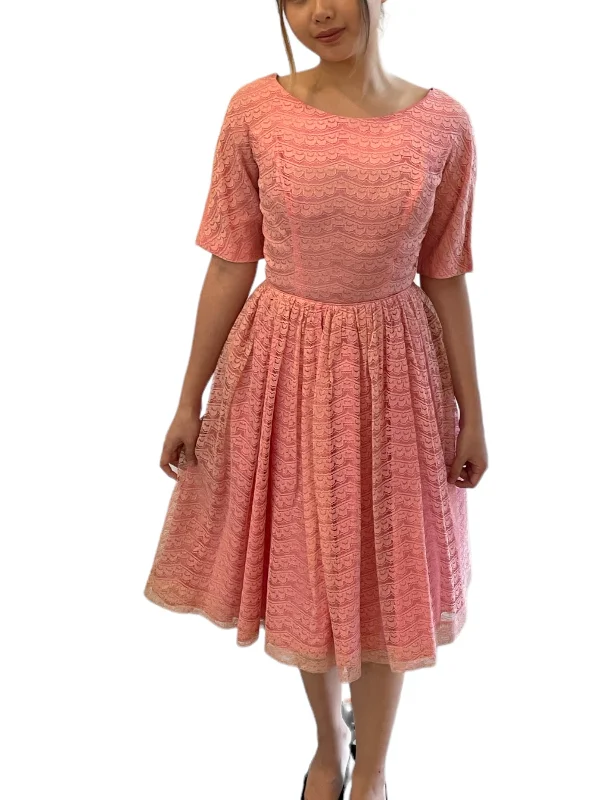 1950s Fit Flare Pink Lace 3/4 Sleeve