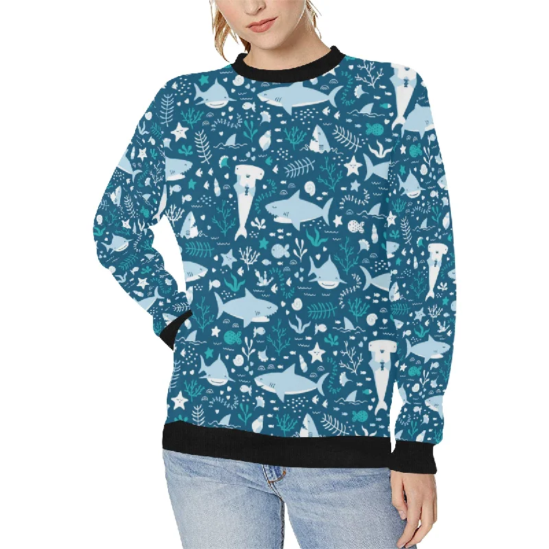 Cute shark pattern Women's Crew Neck Sweatshirt