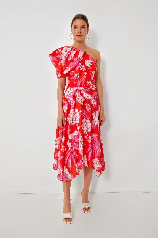 Dew Drop Floral Red Midi Dress