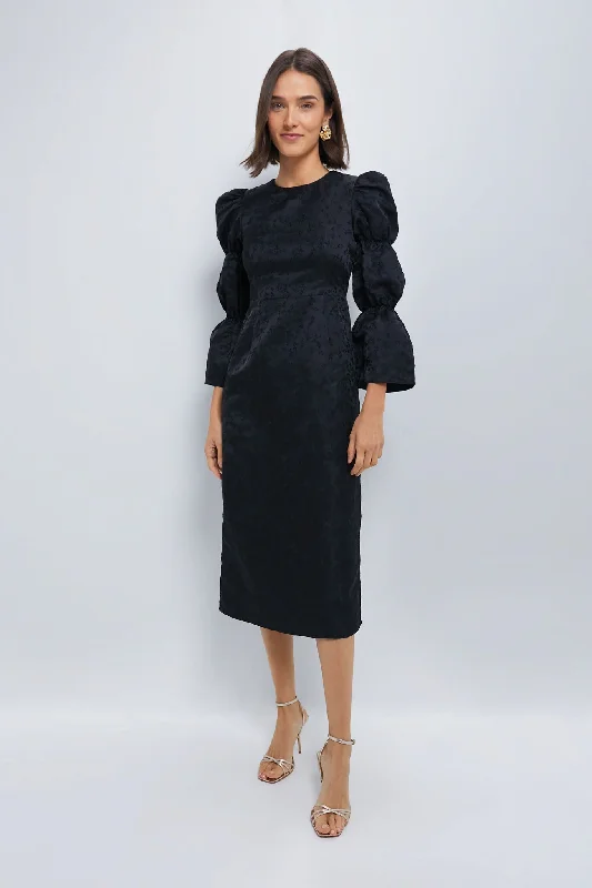 Black Jacquard Puff Sleeve Darcy Dress