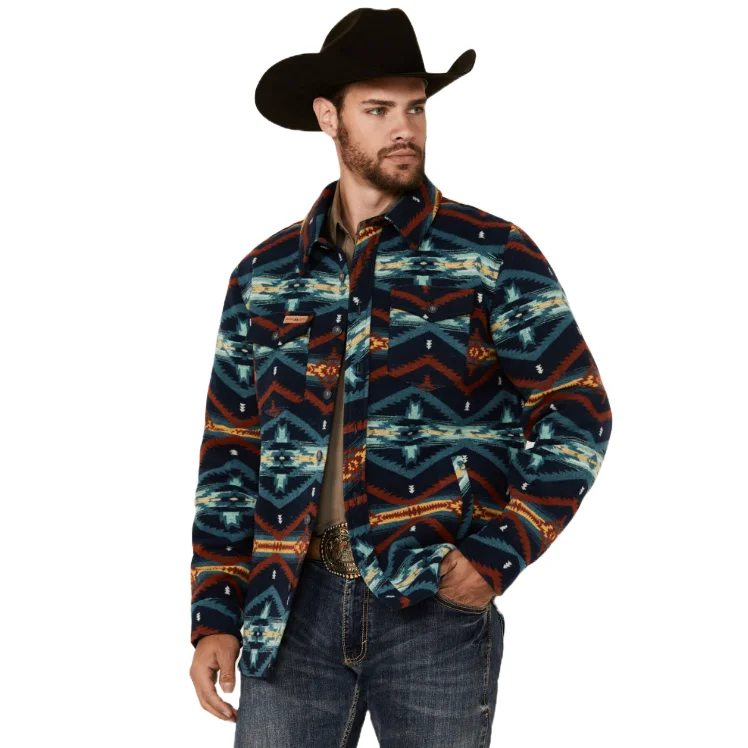 Powder River Outfitters Men's Southwestern Print Teal Shacket DM92C04064