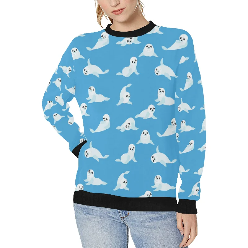 Cute sea lion seal pattern background Women's Crew Neck Sweatshirt