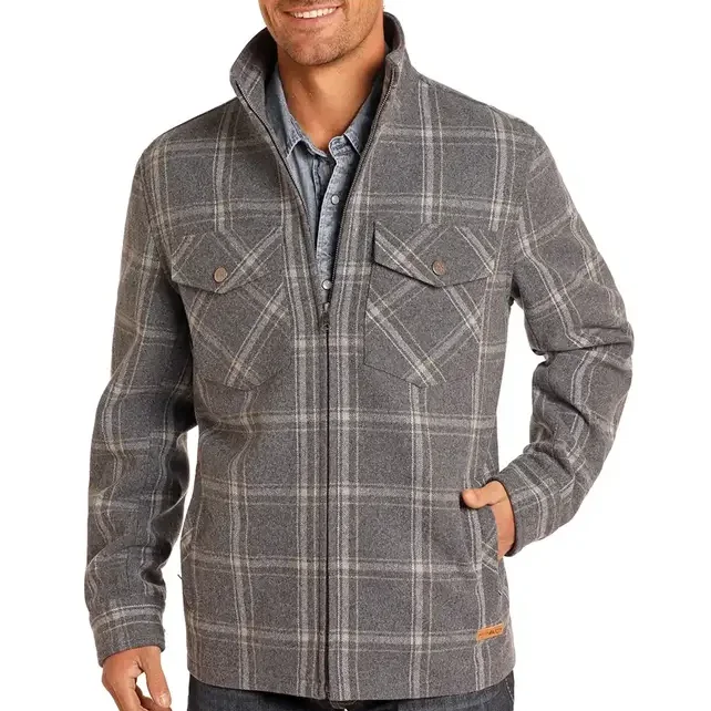 Powder River Outfitters Men's Plaid Charcoal Wool Jacket DM92C04055