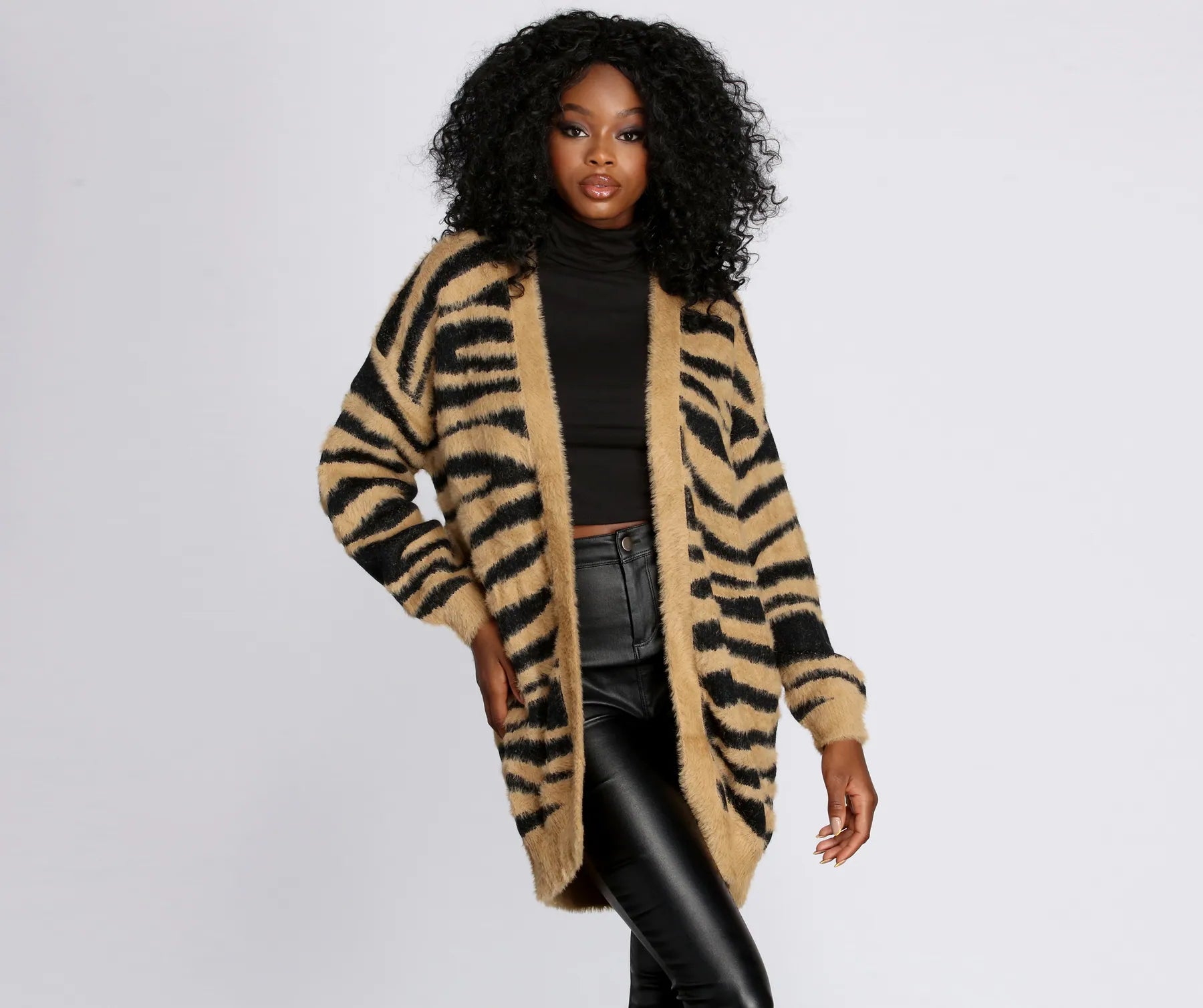 Fuzzy Zebra Print Cardigan